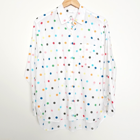 NWT Aerie Novelty Happy Face Colorful Polka Dot Women's Button Down Shirt Size M - Picture 1 of 7